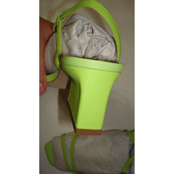 New Womens 6 M Sandals Shoes Franco Sarto Lime Green Angled Heels Strappy 2.5 - Picture 3 of 5